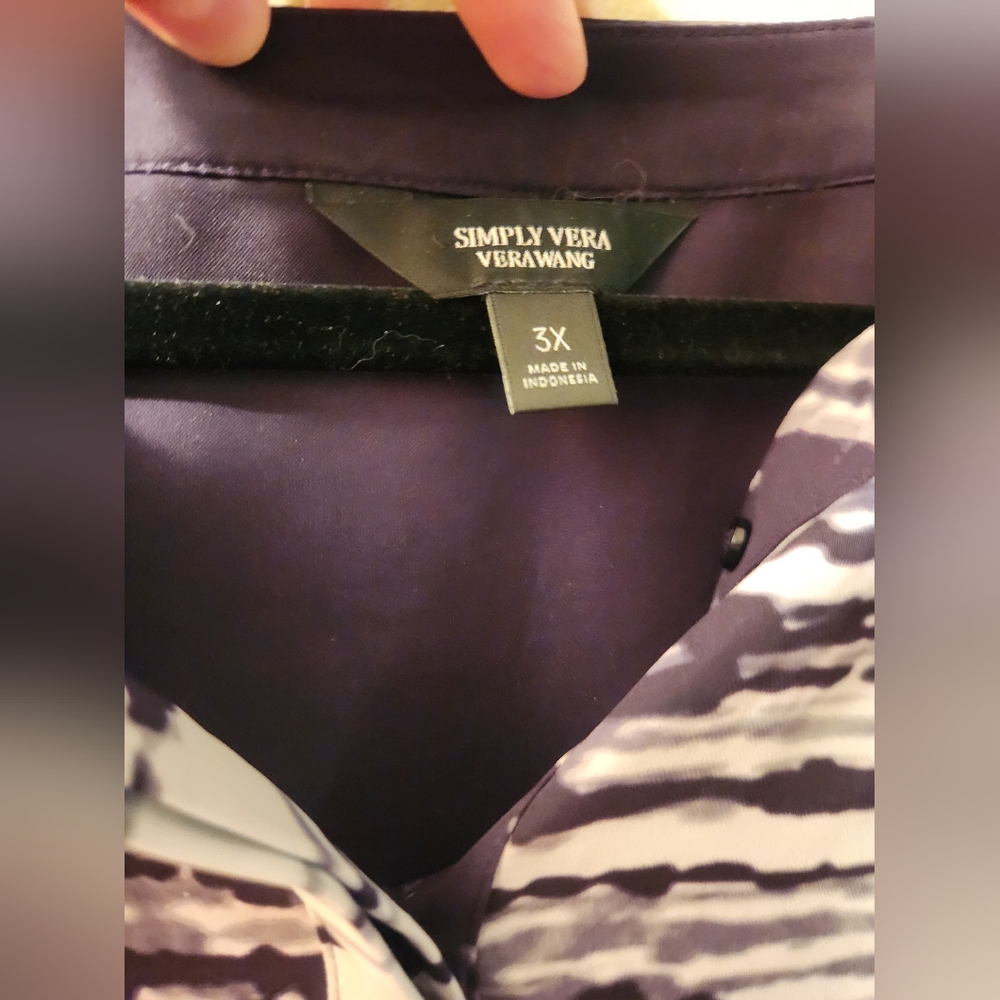 Simply Vera Vera Wang Striped Purple and White Blouse - Picture 3 of 5